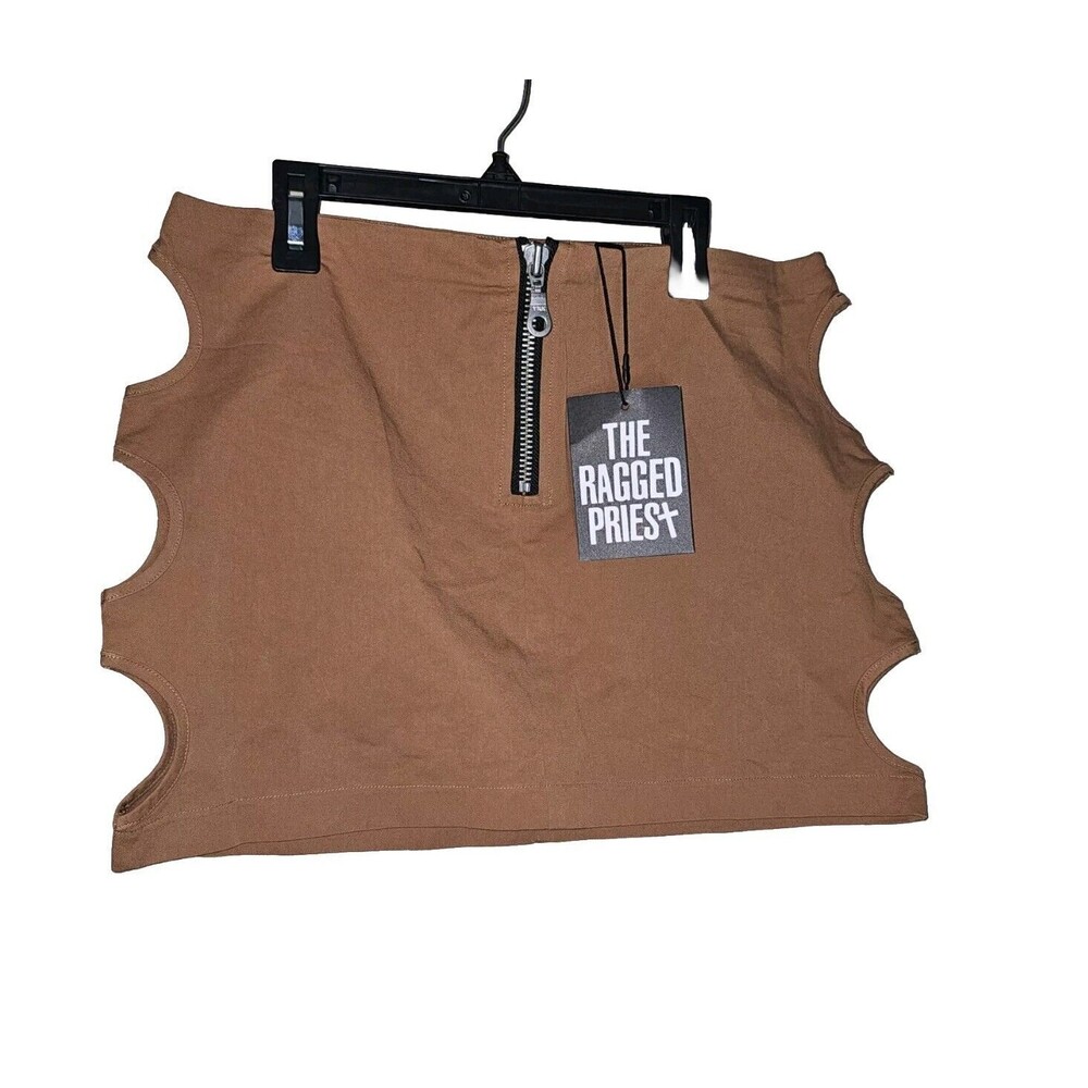 The Ragged Priest x Dolls Kill Sexy Cut Out Mini Skirt Womens 10 Tan Zipper